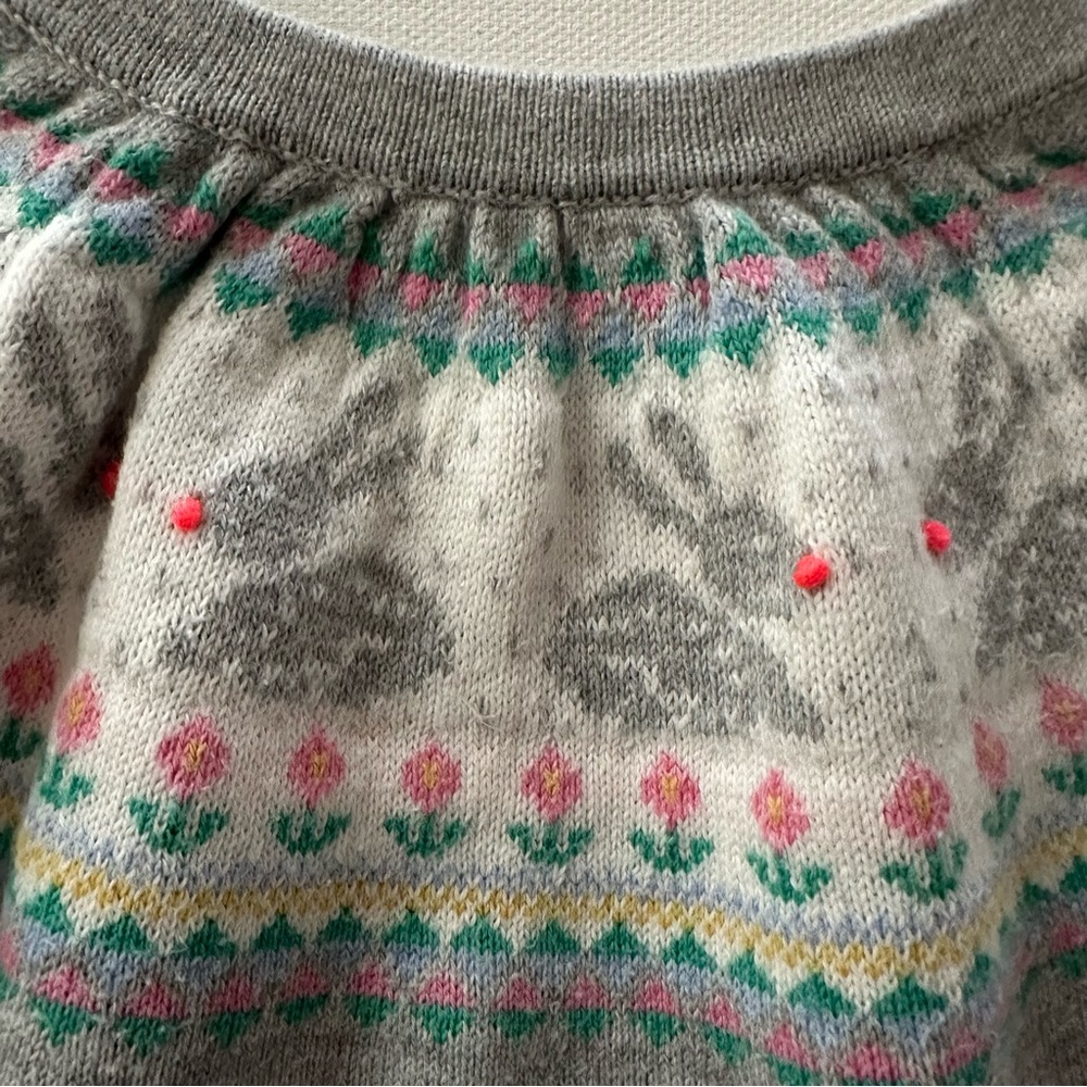 Baby Boden 0-3 Months Bunny Floral Sweater Gray Easter Spring - Picture 6 of 6